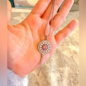 s925 silver pink moissanite key necklace